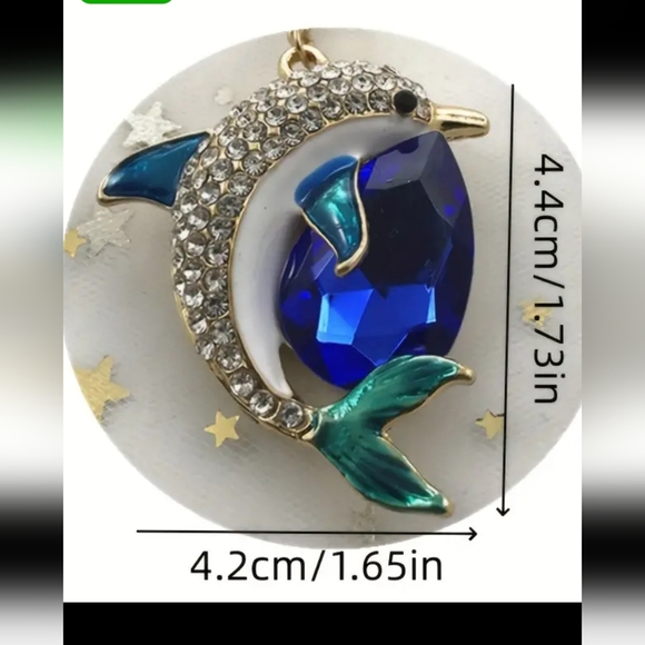 Rhinestone Dolphin w/Royal Blue Crystal Keychain/Purse Charm, NWT - Picture 3 of 4